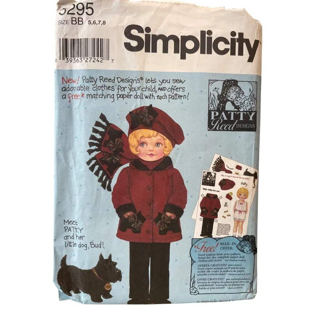 Simplicity 5295 Sewing Pattern Childs Jacket Pants Scarf Hat Sz 5-8 Patty Reed